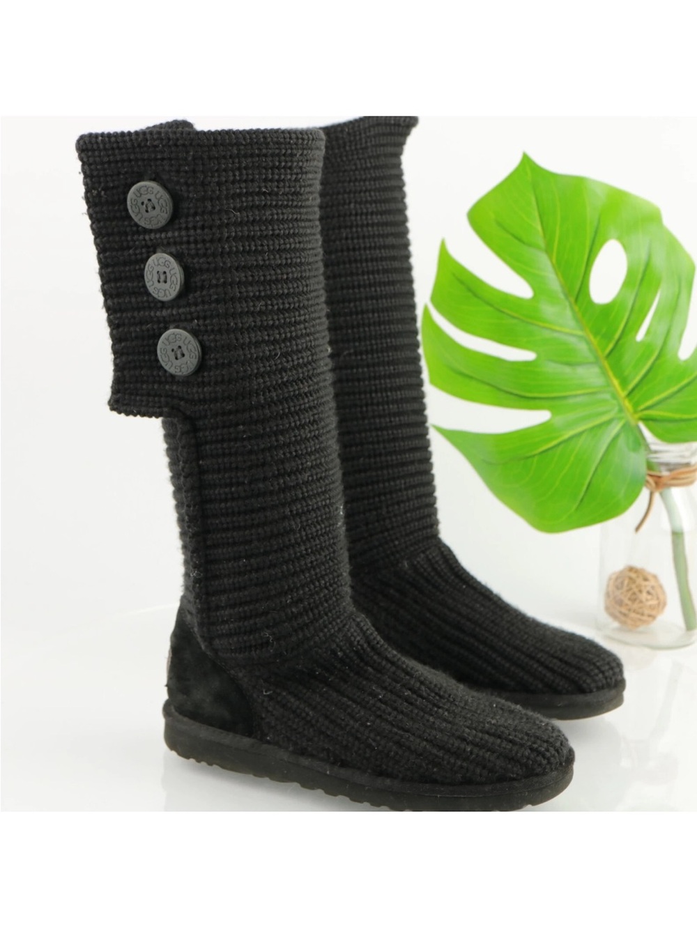 UGG Black Knit Button Tall Women's Boots